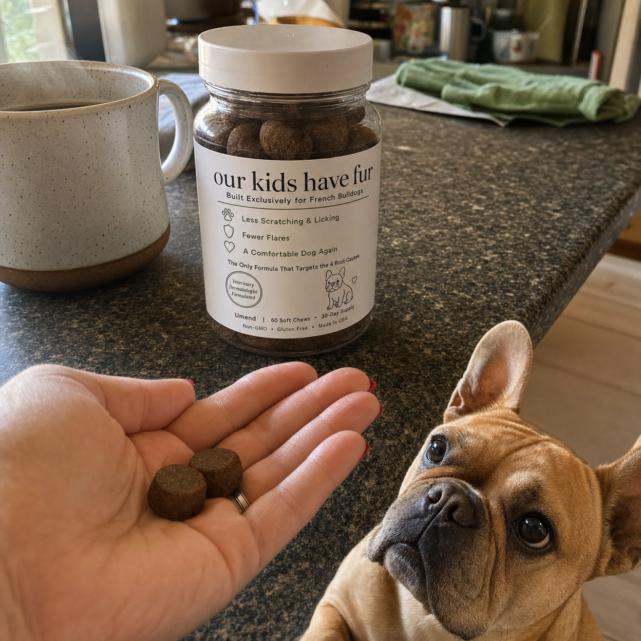Morning routine, treats and Frenchie