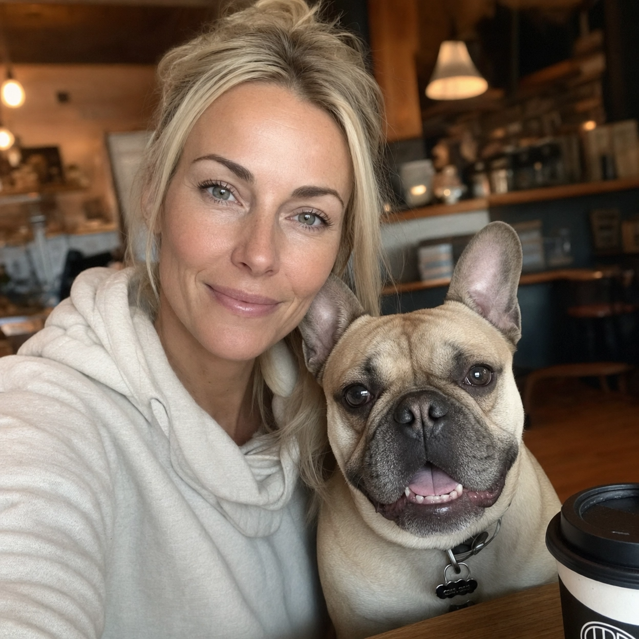 Coffee shop with Frenchie and Umend